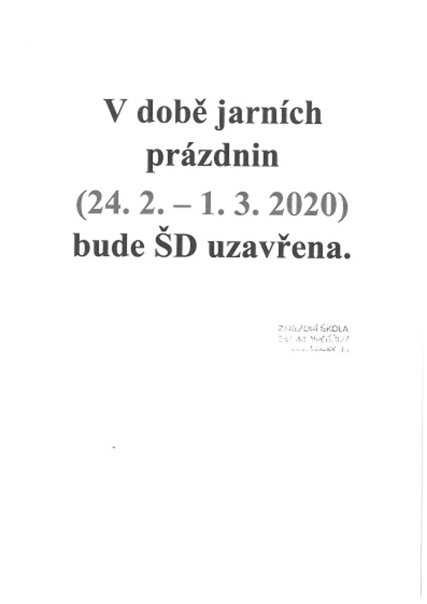 Informace o uzavření školní družiny